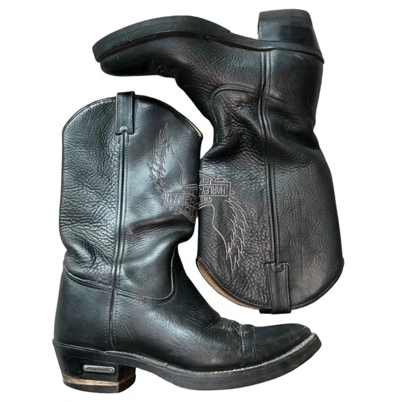 NEW Harley Davidson mens leather wings logo embroidered 98418cowboyboots size 10 - Picture 2 of 5